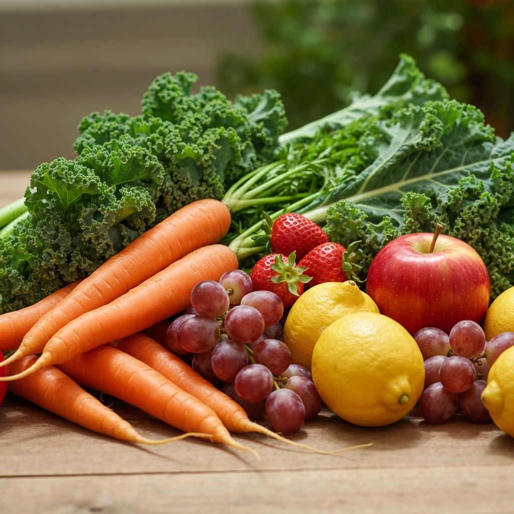 Fresh vegetables and fruits arrangement